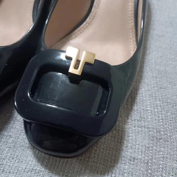 Tory Burch T Ring Black Patent Leather  Ballet Flats 6 M - Picture 12 of 12